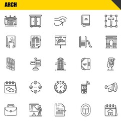 Poster - arch vector line icons set. stadium, portfolio and binder Icons. Thin line design. Modern outline graphic elements, simple stroke symbols stock illustration
