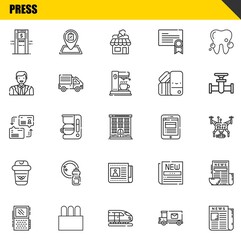 Fototapete - press vector line icons set. atm, voice recorder and dialogue Icons. Thin line design. Modern outline graphic elements, simple stroke symbols stock illustration