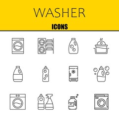 Canvas Print - washer vector line icons set. washing machine, washing machine and detergent Icons. Thin line design. Modern outline graphic elements, simple stroke symbols stock illustration