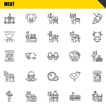 Meat Vector Line Icons Set. Roast, Burguer And Cat Food Icons. Thin Line Design. Modern Outline Graphic Elements, Simple Stroke Symbols Stock Illustration
