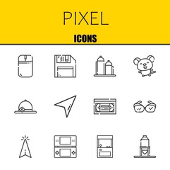 Poster - pixel vector line icons set. mouse, diskette and silo Icons. Thin line design. Modern outline graphic elements, simple stroke symbols stock illustration