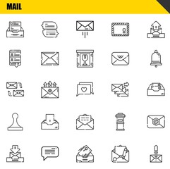 Poster - mail vector line icons set. inbox, email and mailing Icons. Thin line design. Modern outline graphic elements, simple stroke symbols stock illustration