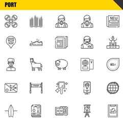 Poster - port vector line icons set. drone, surfboard and priest Icons. Thin line design. Modern outline graphic elements, simple stroke symbols stock illustration