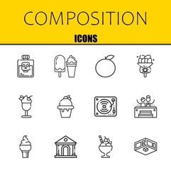 Poster - composition vector line icons set. poison, ice cream and orange Icons. Thin line design. Modern outline graphic elements, simple stroke symbols stock illustration