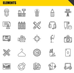 Poster - elements vector line icons set. pencil, periodic table and certificate Icons. Thin line design. Modern outline graphic elements, simple stroke symbols stock illustration
