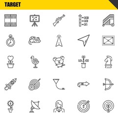 Poster - target vector line icons set. backgammon, growth and growth Icons. Thin line design. Modern outline graphic elements, simple stroke symbols stock illustration