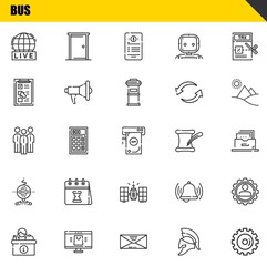 Poster - bus vector line icons set. live, desk and group Icons. Thin line design. Modern outline graphic elements, simple stroke symbols stock illustration