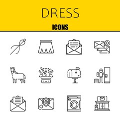 Poster - dress vector line icons set. sewing, skirt and email Icons. Thin line design. Modern outline graphic elements, simple stroke symbols stock illustration