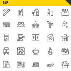 Poster - cup vector line icons set. protractor, cream and glue stick Icons. Thin line design. Modern outline graphic elements, simple stroke symbols stock illustration