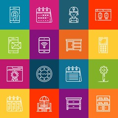 Poster - Modern thin line icons set of desk elements. Premium quality outline symbol collection. Simple mono linear pictogram pack. Stroke vector logo concept for web graphics