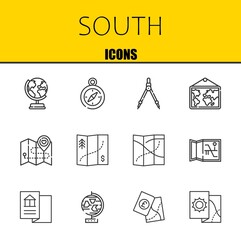 Wall Mural - south vector line icons set. earth globe, compass and compass Icons. Thin line design. Modern outline graphic elements, simple stroke symbols stock illustration