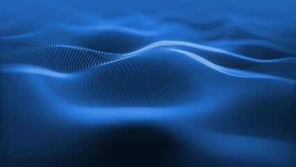 Aufkleber - Particles blue wave Cyber technology background loop. Abstract seamless animation of mesh glowing dots digital luxurious wave particles flows background, Motion of digital data flow.