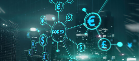  Forex Market Investment Trading Concept on modern city background