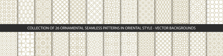 Wall Mural - Big set of 26 vector ornamental patterns. Collection of geometric patterns in the oriental style. Patterns added to the swatch panel.