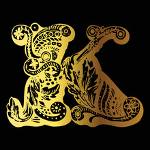 Golden Color Tattoo Design K On Black Background
