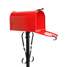 Open Red Letter Box On White Background