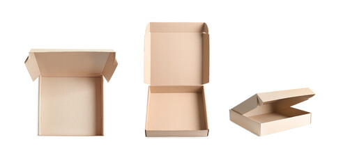 Wall Mural - Set with cardboard boxes on white background. Banner design