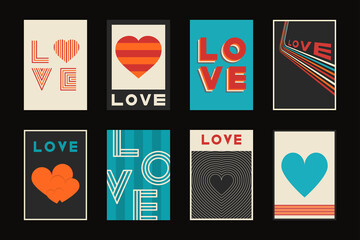 Poster - Set of retro covers, templates, placards, brochures, banners, flyers and etc. Stylish greeting postcards, posters, invitation - fashion design 80 - 90s. Vintage love creative cards