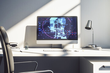 Aufkleber - Modern computer monitor with creative artificial Intelligence symbol. Neural networks and machine learning concept. 3D Rendering