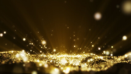 Wall Mural - Yellow gold light ray shine glow particle abstract background.