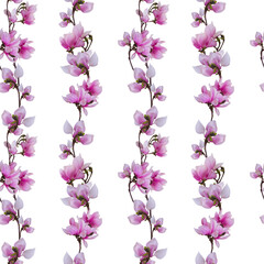 Poster - Floral seamless pattern with pink magnolia flowers