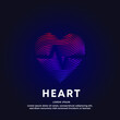 © Designer ASK - Human medical heart shape with cardio pulse flat line art structure. Vector logo heart care color silhouette on a dark background. EPS 10