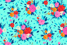 All Over Floral Pattern With Blooming Small Flowers On Lea For Digital Wallpaper And Apparel In Ditsy Style ,stylized Vector Template