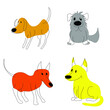 Cute and funny dogs doodle vector set. . Set of purebred pet animals isolated on white background.Cartoon dog  characters design collection with flat color in different poses