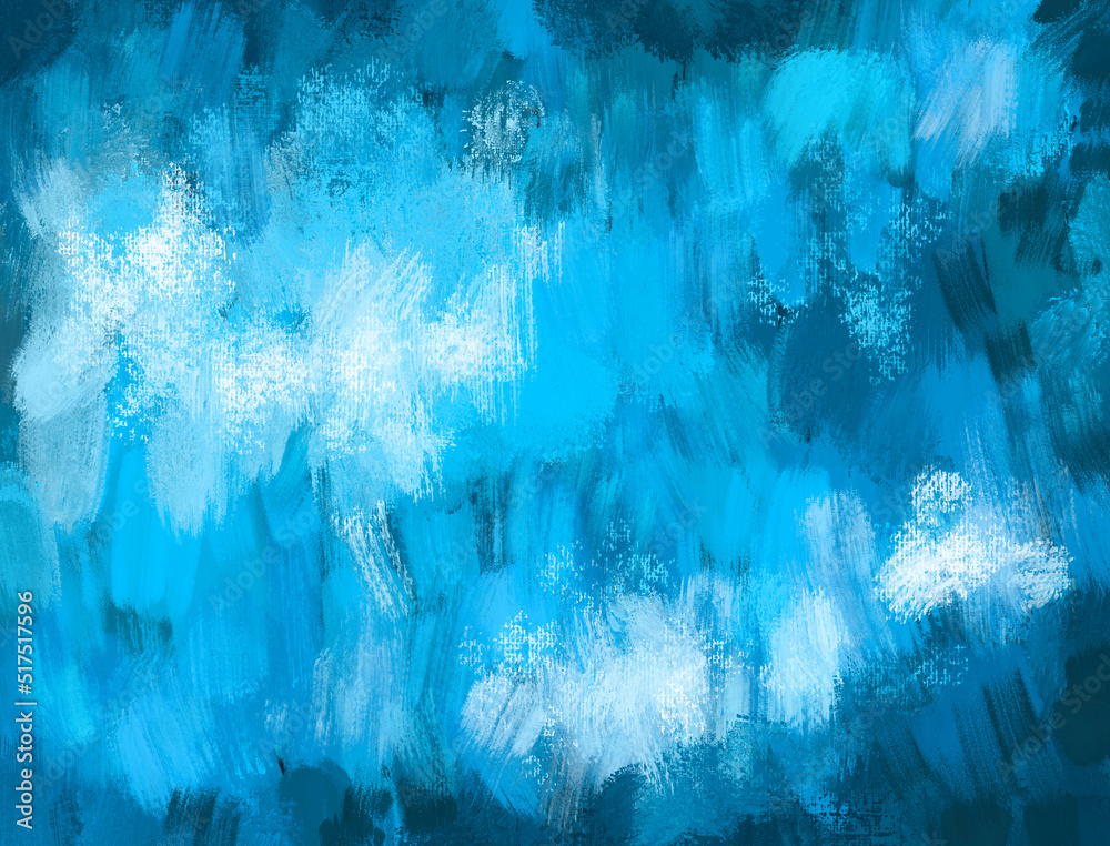 abstract oil painting, on canvas, blue background with rough strokes ...