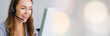 © InfiniteFlow - Business people wearing headset working in office in widen view to support remote customer or colleague. Call center, telemarketing, customer support agent provide service on telephone video call.