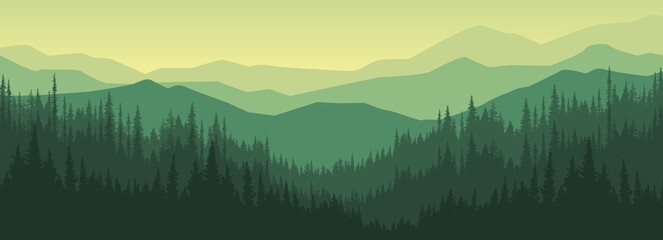 landscape with mountains and pine forests vector picture of nature landscape template images for lan