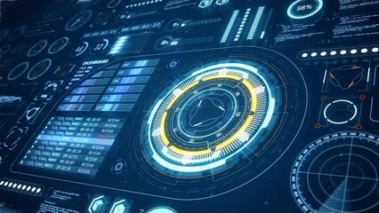 Poster - motion graphic of 3d head up display ( hud ui ) technology interface screen with futuristic elements