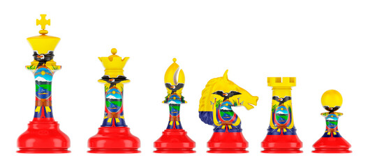 Poster - Chess figures with Ecuadorian flag, 3D rendering