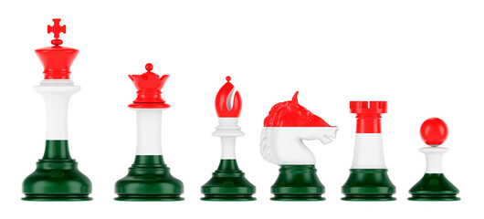Poster - Chess figures with Hungarian flag, 3D rendering
