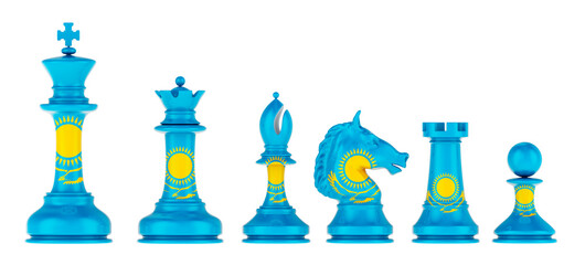 Poster - Chess figures with Kazakh flag, 3D rendering