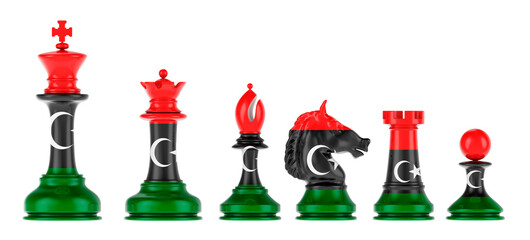 Poster - Chess figures with Libyan flag, 3D rendering