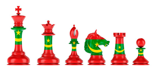 Poster - Chess figures with Mauritanian flag, 3D rendering