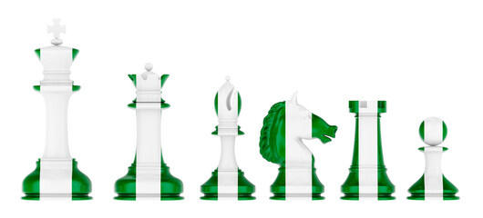 Poster - Chess figures with Nigerian flag, 3D rendering