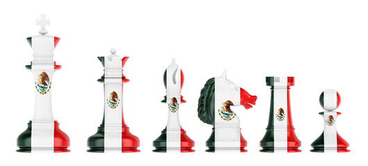 Poster - Chess figures with Mexican flag, 3D rendering