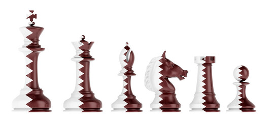 Poster - Chess figures with Qatari flag, 3D rendering