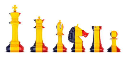 Poster - Chess figures with Romanian flag, 3D rendering