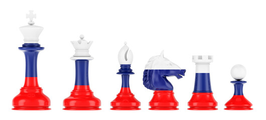 Poster - Chess figures with Russian flag, 3D rendering