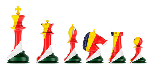 Poster - Chess figures with Seychelloise flag, 3D rendering