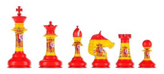 Poster - Chess figures with Spanish flag, 3D rendering