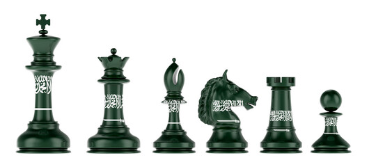 Poster - Chess figures with Saudi Arabian flag, 3D rendering