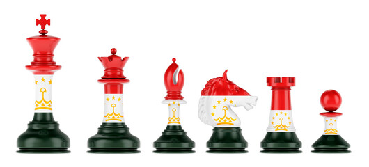 Poster - Chess figures with Tajik flag, 3D rendering