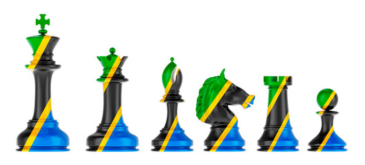 Poster - Chess figures with Tanzanian flag, 3D rendering