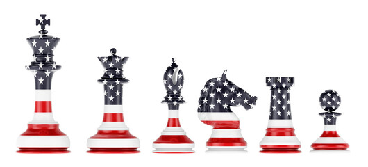 Poster - Chess figures with the United States flag, 3D rendering