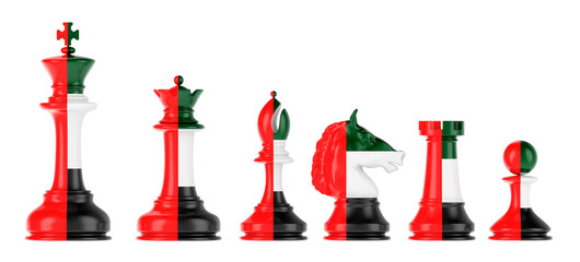 Poster - chess figures with the united arab emirates flag, 3d rendering