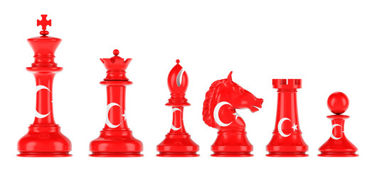 Poster - chess figures with turkish flag, 3d rendering